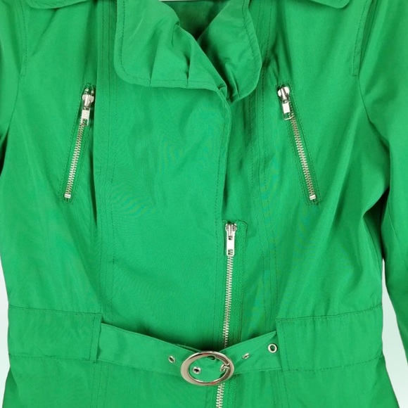 NWOT Express Women’s Zippered Moto Rain Jacket Emerald GREEN 🍀 SZ Small - Picture 4 of 12